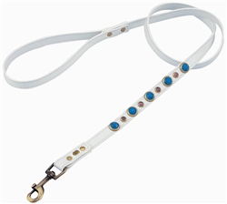 White leather dog leash with faceted Turquoise & pink Cat Eye