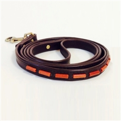 Brown mini leather dog leash with gold sand stone tube-shaped beads