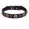 Brown leather dog collar with faceted Tiger Eye & Onyx gem stone