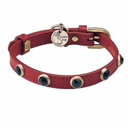 Red leather dog collar with faceted Onyx gem stone