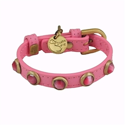 Dark pink leather dog collar with faceted pink Cat Eye gem stone