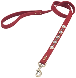 Red leather dog leash with faceted Rhinestones & Sodalite gem stone