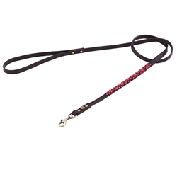 Brown leather dog leash with beaded Bamboo Coral.