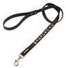Brown leather dog leash with brass studs and pyramid Hematite cabochons