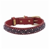 Red leather dog collar with Amethyst beads