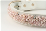 White leather dog collar with Pearls and Quartz beads