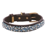 Turquoise and Aventurine beaded brown leather collar
