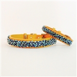 Turquoise and sodalite beaded yellow leather collar