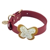 Red leather dog collar with crystal beaded butterfly