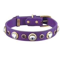 Purple leather dog collar with faceted crystal rhinestones and Amethyst cabochons