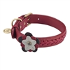 Red leather dog collar with Wild Rose and Hematite gemstones