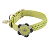 Green leather dog collar accented with a Green Orchid and Hematite gemstones