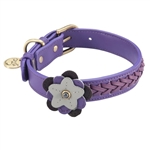 Purple leather dog collar accented with a Violet and Hematite gemstones.