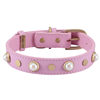 pink leather dog collar with glass pearl cabochons and round brass studs