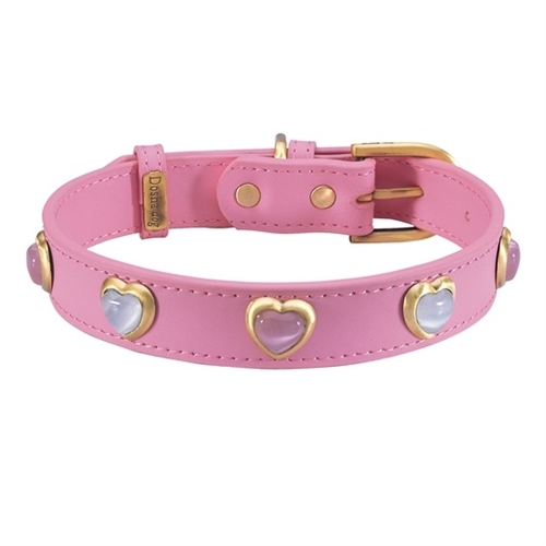 Heart Pink &amp; White Cat Eye Pink Dog Collars - Dosha Dog
