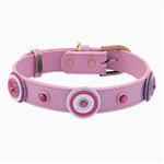 Pink leather dog collar with 3 circle and pink Cat Eye gem stone