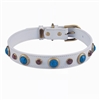 White leather dog collar with faceted Turquoise & pink Cat Eye gem stone