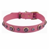 Pink leather dog collar with faceted pink & white Cat Eye gem stone