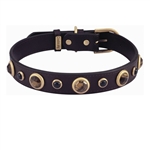 Brown leather dog collar with faceted Tiger Eye & Onyx gem stone