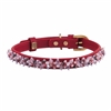 Red leather dog collar with beaded pink Quartz & Rhodonite gem stone