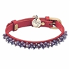Red leather dog collar with beaded Amethyst gem stone