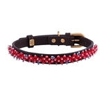 Brown leather dog collar with beaded Bamboo Coral gem stone