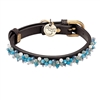 Brown leather dog collar with beaded Turquoise & Aventurine gem stone