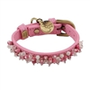 Dark pink leather dog collar with beaded pink Quartz