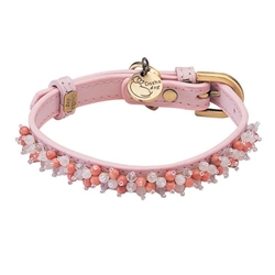 Light pink leather dog collar with beaded pink quartz