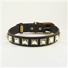 Monte Carlo brown leather dog collar with princess cut square rhinestones