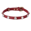 Red leather dog collar with faceted crystal rhinestones