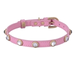 Dark pink leather dog collar with faceted crystal rhinestones