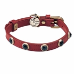 Red leather dog collar with faceted Onyx gem stone