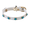 Mini white leather dog collar with faceted turquoise cabochons - Pebbies Collection