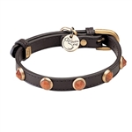 Brown leather dog collar with faceted Gold Sand Stone