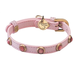 Light pink leather dog collar with faceted pink Cat Eye gem stone