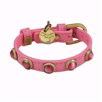 Dark pink leather dog collar with faceted pink Cat Eye gem stone