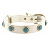 White leather dog collar with faceted Turquoise gem stone