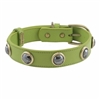 Green leather dog collar with faceted Hematite gem stone