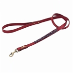 Red leather dog leash with beaded Amethyst.