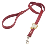 Red leather dog leash with crystal beaded butterfly