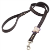 Brown leather dog leash with crystal beaded butterfly