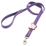Purple leather dog leash with crystal beaded butterfly
