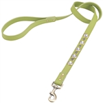 green leather dog leash with faceted Rhinestones & Hematite gem stone