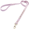 Light pink leather dog leash with faceted crystal rhinestones and pink cat eye cabochons