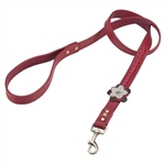 Red leather dog leash with Wild Rose and Hematite gem stone