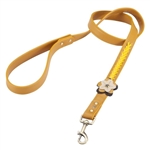 Yellow leather dog leash with Sunflower and Hematite gem stone