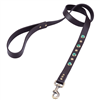 Brown leather dog leash with malachite color glass cabochons and round brass studs