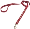 Red leather dog leash with heart shaped pink & white cat eye cabochons