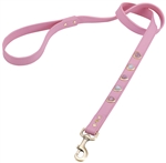 Dark Pink leather dog leash with heart shaped pink & white cat eye cabochons